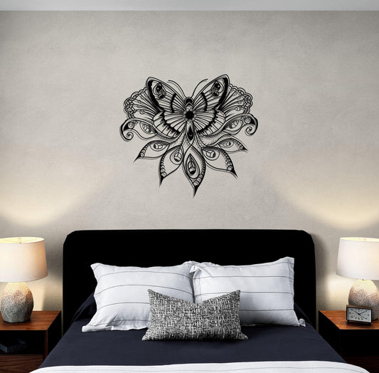Butterfly Mandala Wall Art - Large Metal Boho Decor With Powder Coated Finish