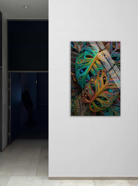 Monstera Leaf Wall Art - Vibrant Tropical Plant Decor | Large Tempered Glass Panel