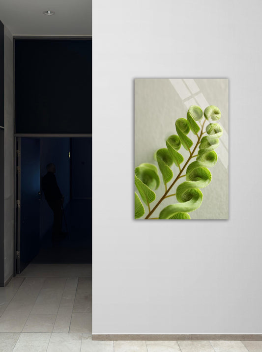 Tempered Glass Art - Minimalist Botanical Wall Art Featuring Fern Leaf Artwork