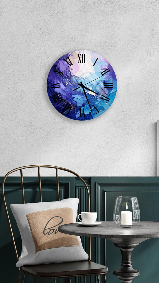 Abstract Glass Wall Clock – Colorful Tempered Glass Clock | Modern Living Room Decor