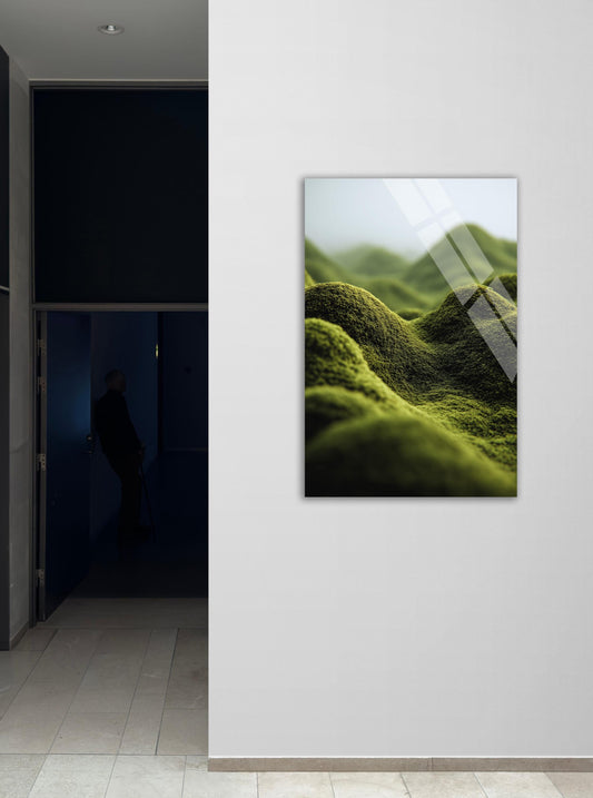 Tempered Glass Wall Art – Abstract Green Landscape | Modern Minimalist Decor