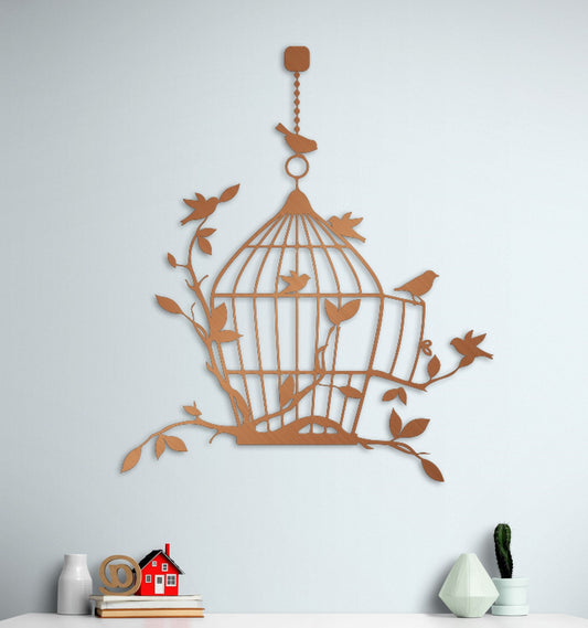 Bird Cage Metal Art - Large Powder Coated Metal Wall Decor | Unique Home Decoration
