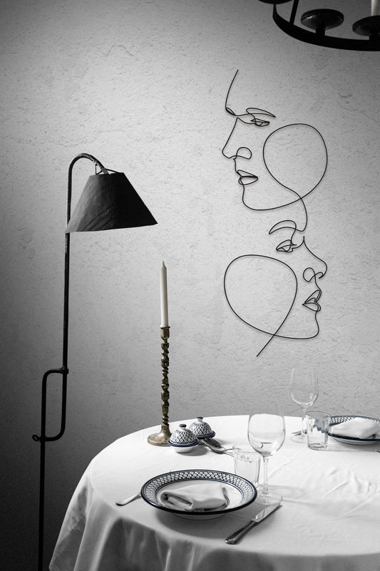 Abstract Faces Metal Art – Minimalist Line Art Decor | Modern Black Wire Sculpture