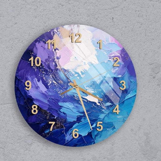 Abstract Glass Wall Clock – Colorful Tempered Glass Clock | Modern Living Room Decor