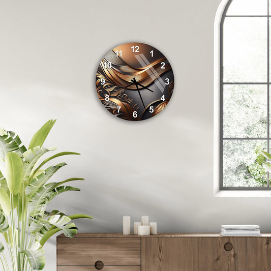 Rose Gold Wall Clock - Floral Glass Wall Clock | Elegant Home Decoration Gift