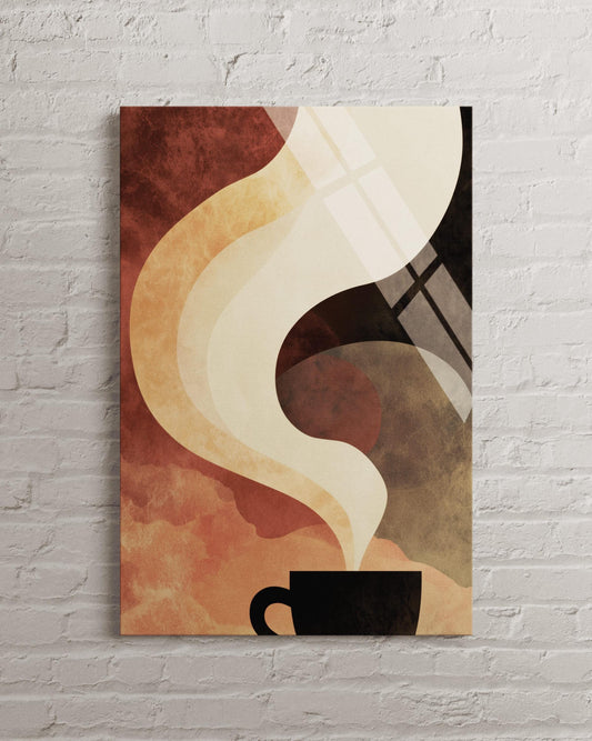 Coffee Cup Wall Art - Abstract Tempered Glass Panel | Minimalist Kitchen Decor