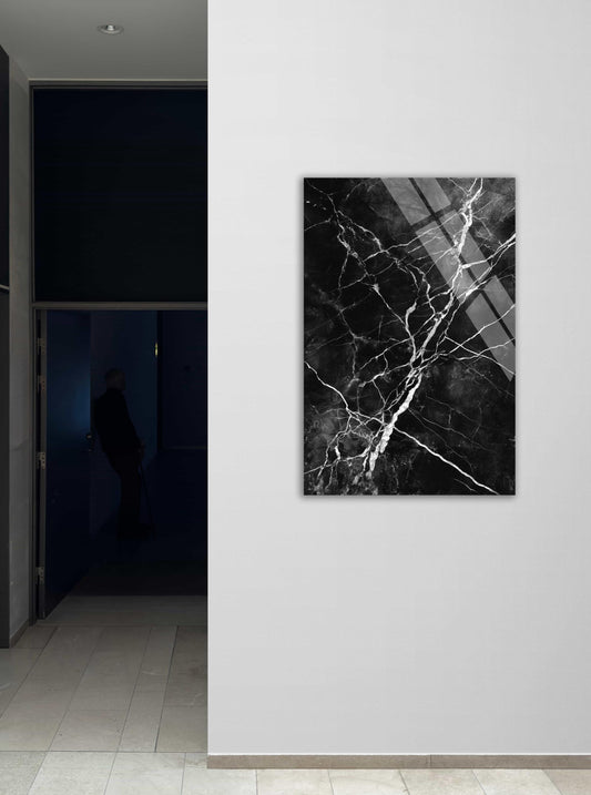 Black Marble Wall Art – Modern Tempered Glass Art | Luxury Office Mural