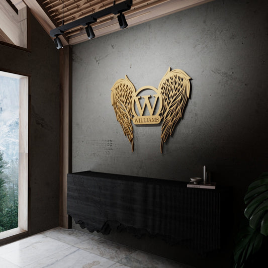 Angel Wings Wall Art - Custom Metal Decor | Gold Personalized Gift Idea