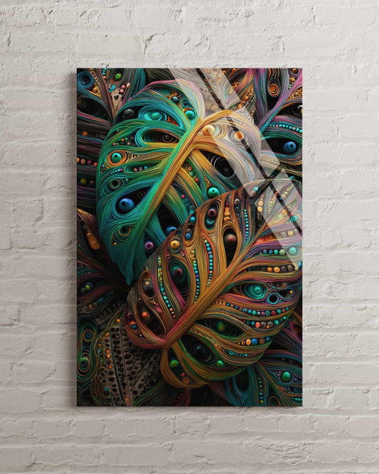 Monstera Leaf Wall Art - Vibrant Tropical Plant Decor | Large Tempered Glass Panel