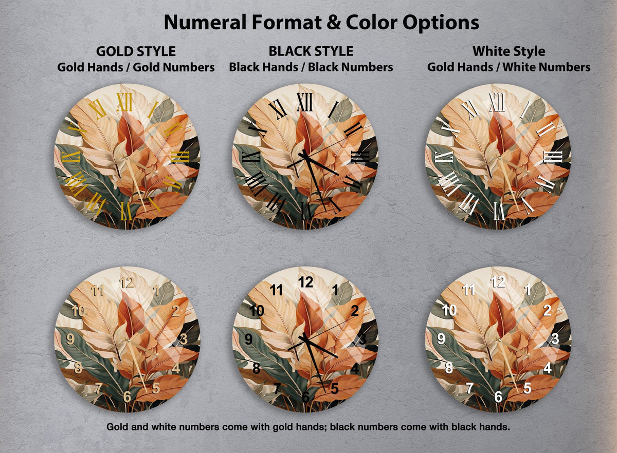 a set of four clocks with flowers on them
