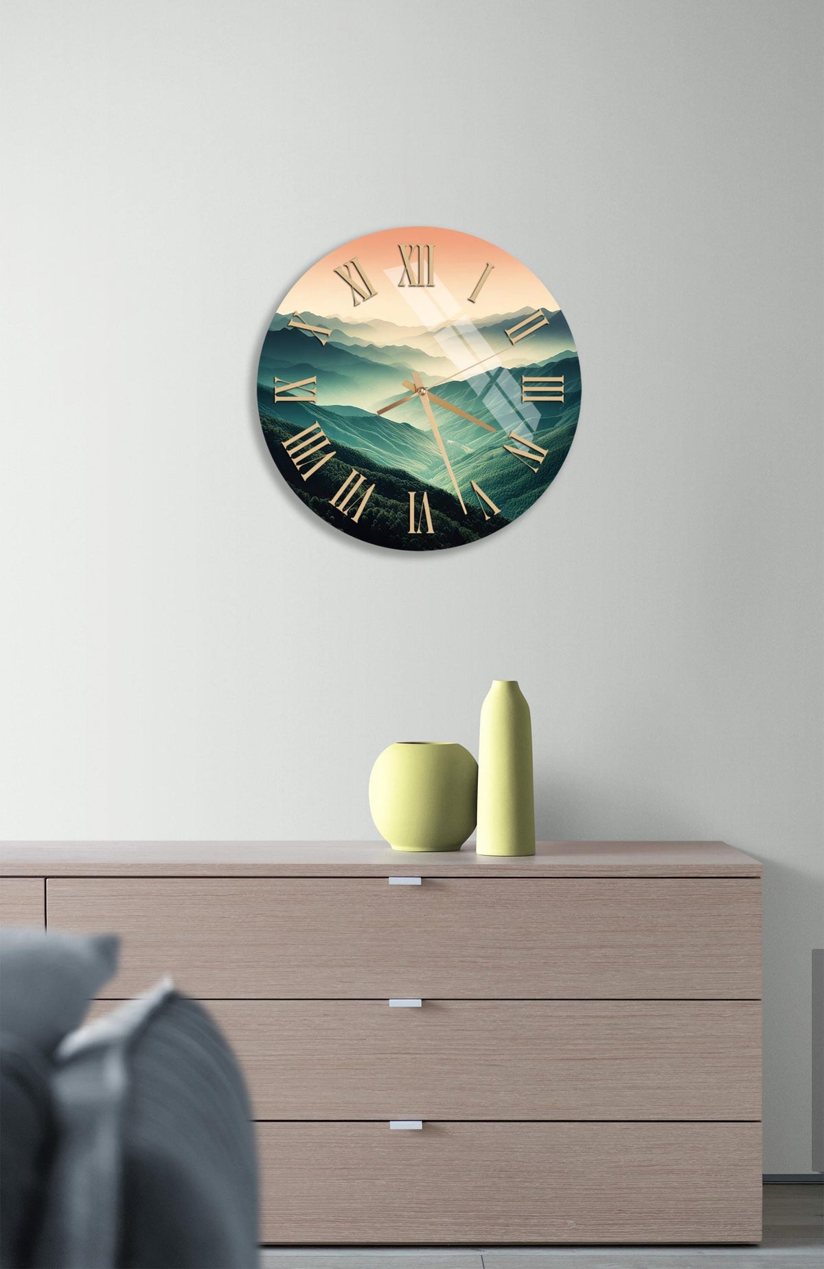 a clock on the wall of a living room