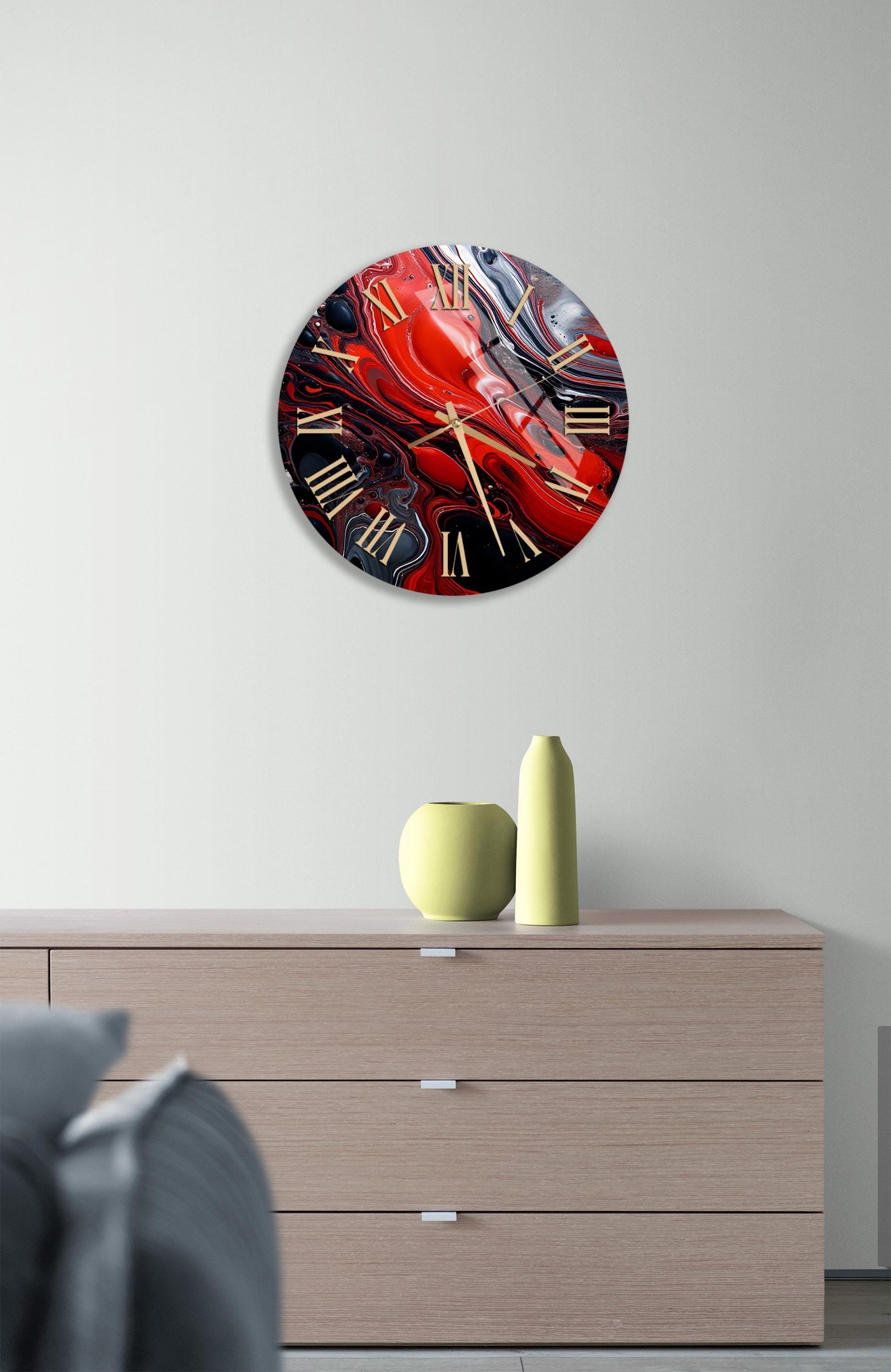 a clock on the wall of a living room