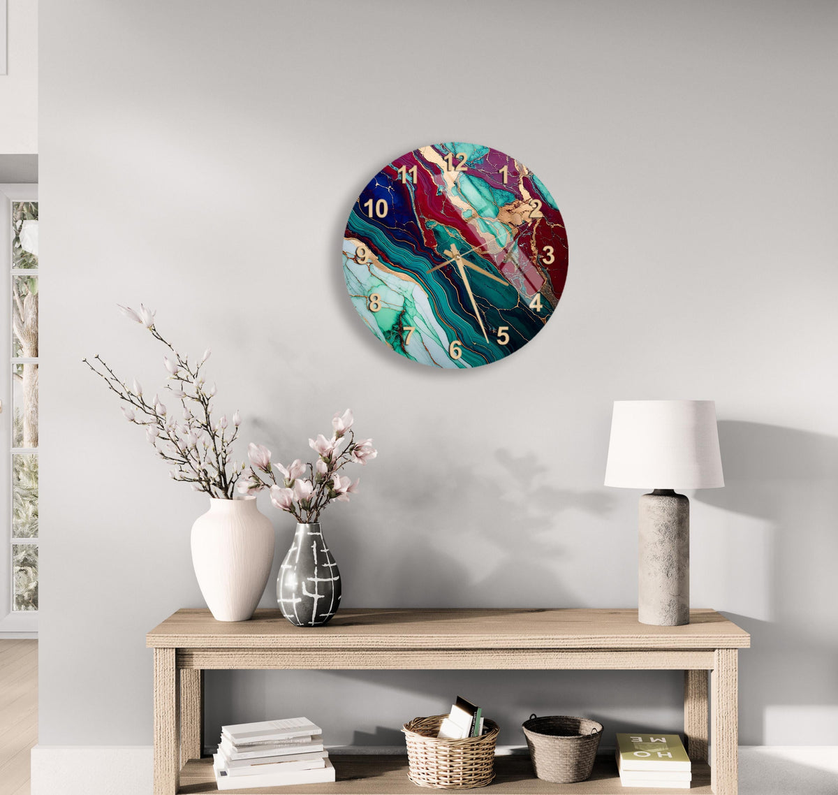 a clock on the wall of a living room