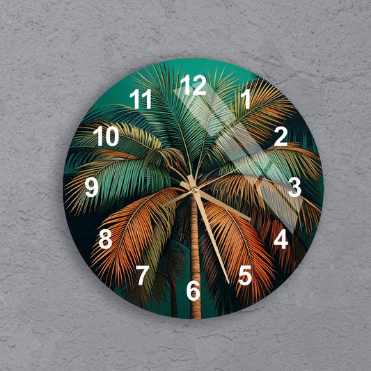 a clock with a palm tree painted on it