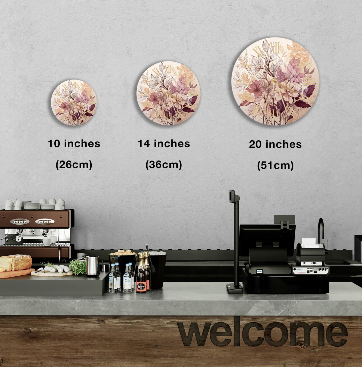 a coffee shop counter with three coffee machines