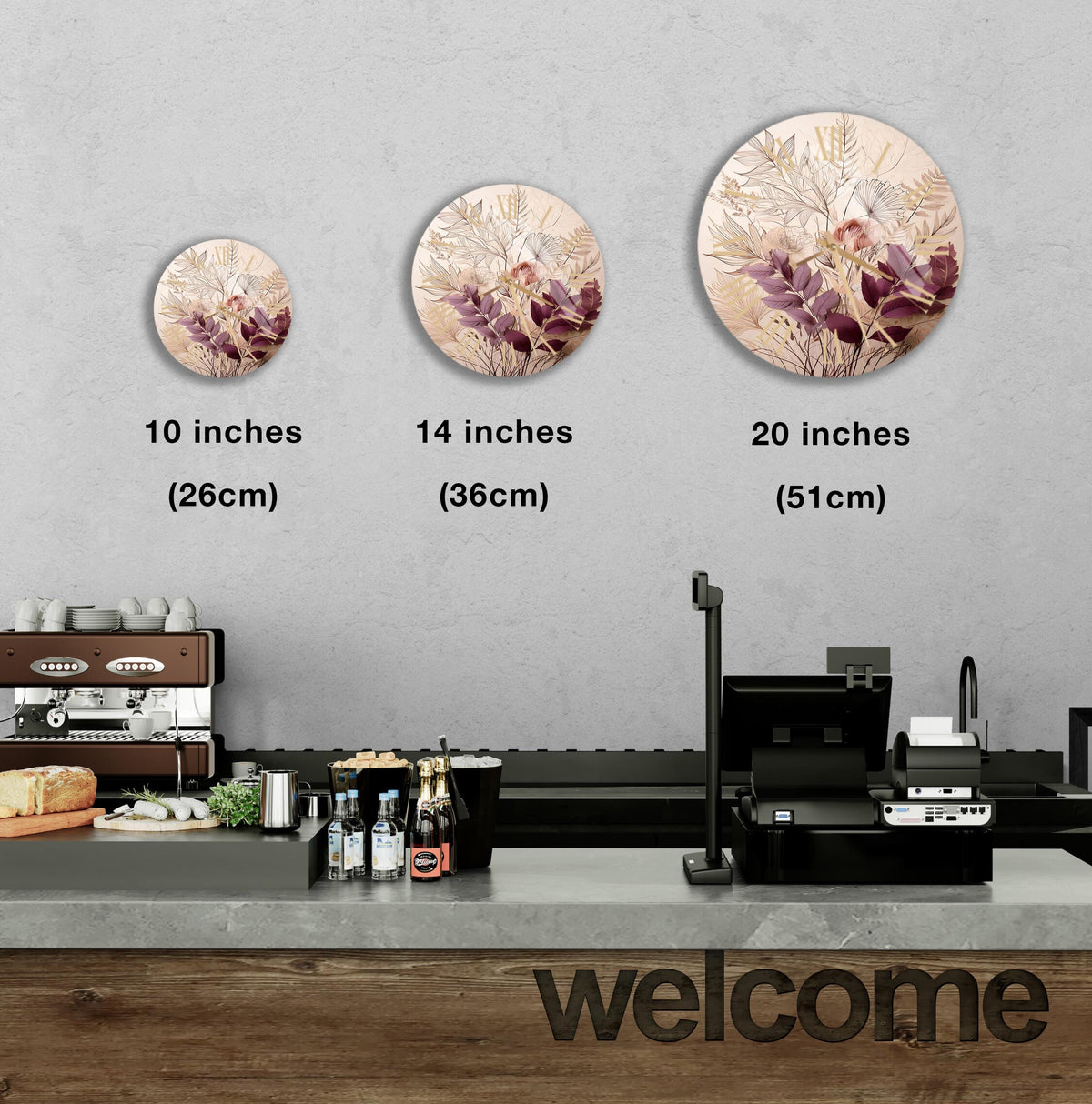a coffee shop with a counter with three coffee machines