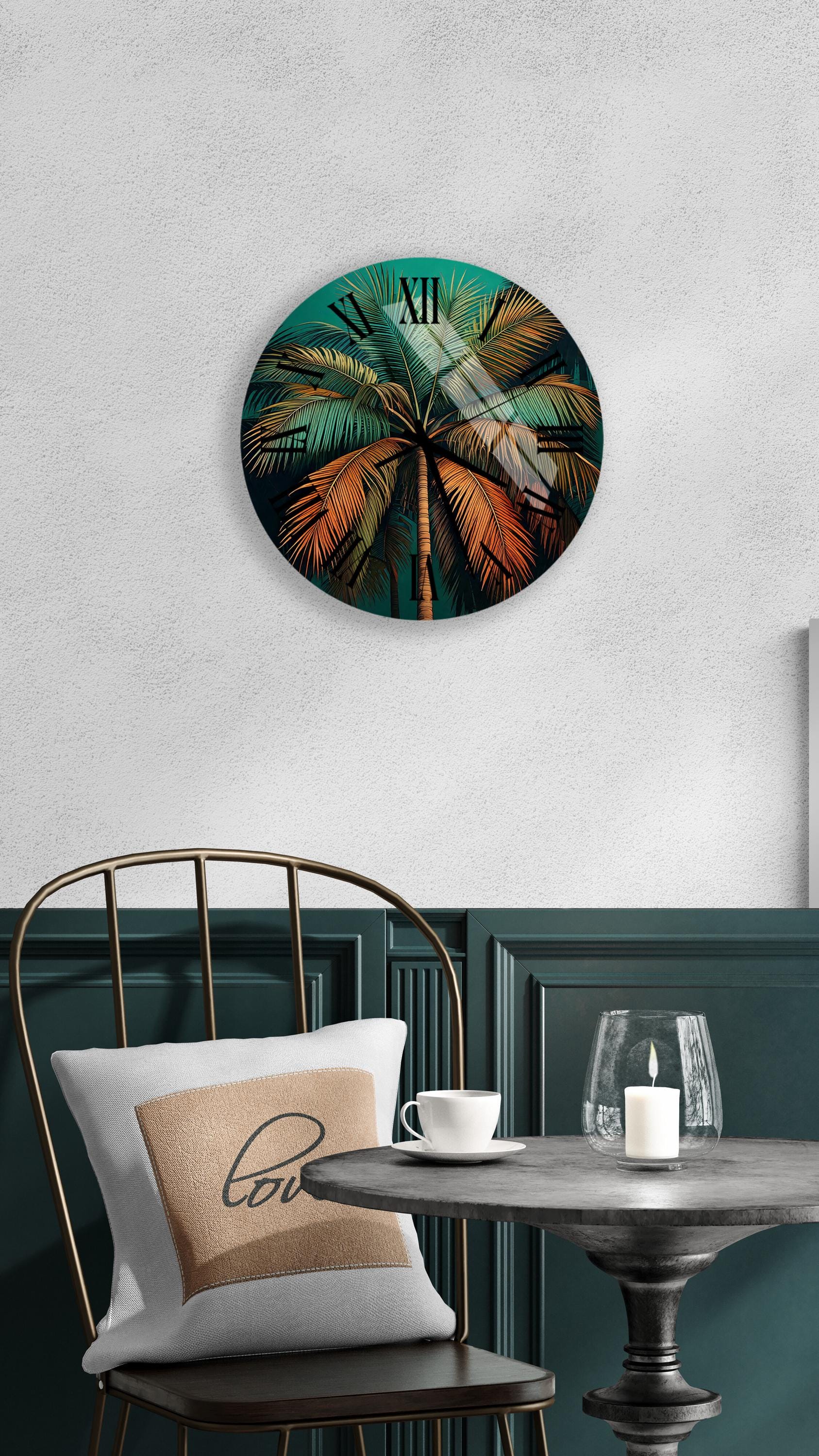 a clock on a wall above a table