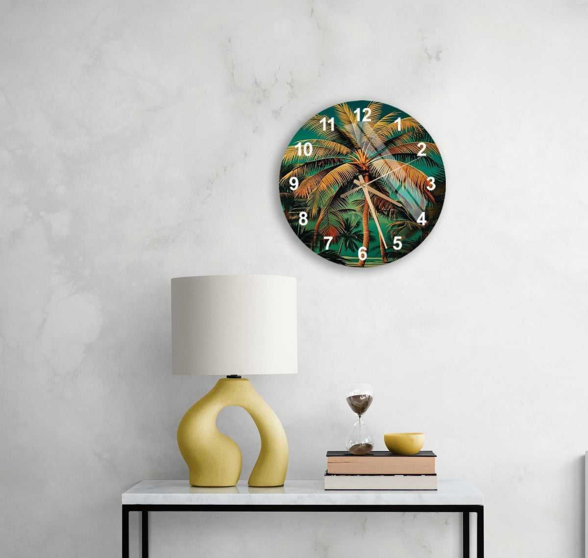 a clock on the wall of a living room