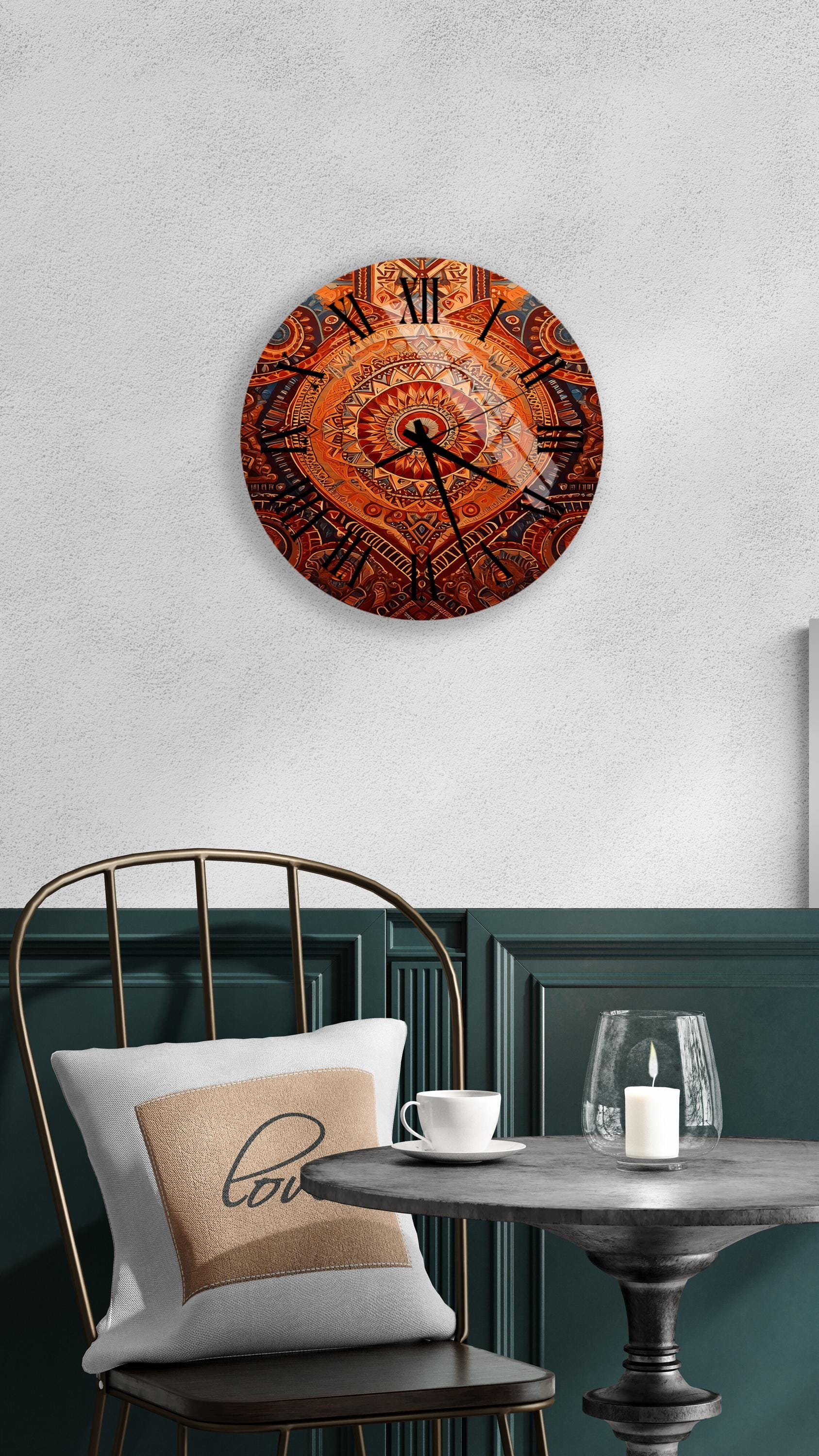 a clock that is on the wall above a table