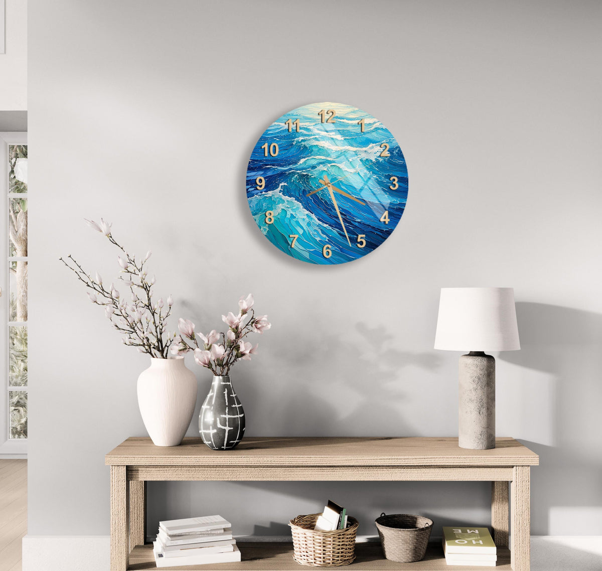 a clock on the wall of a living room
