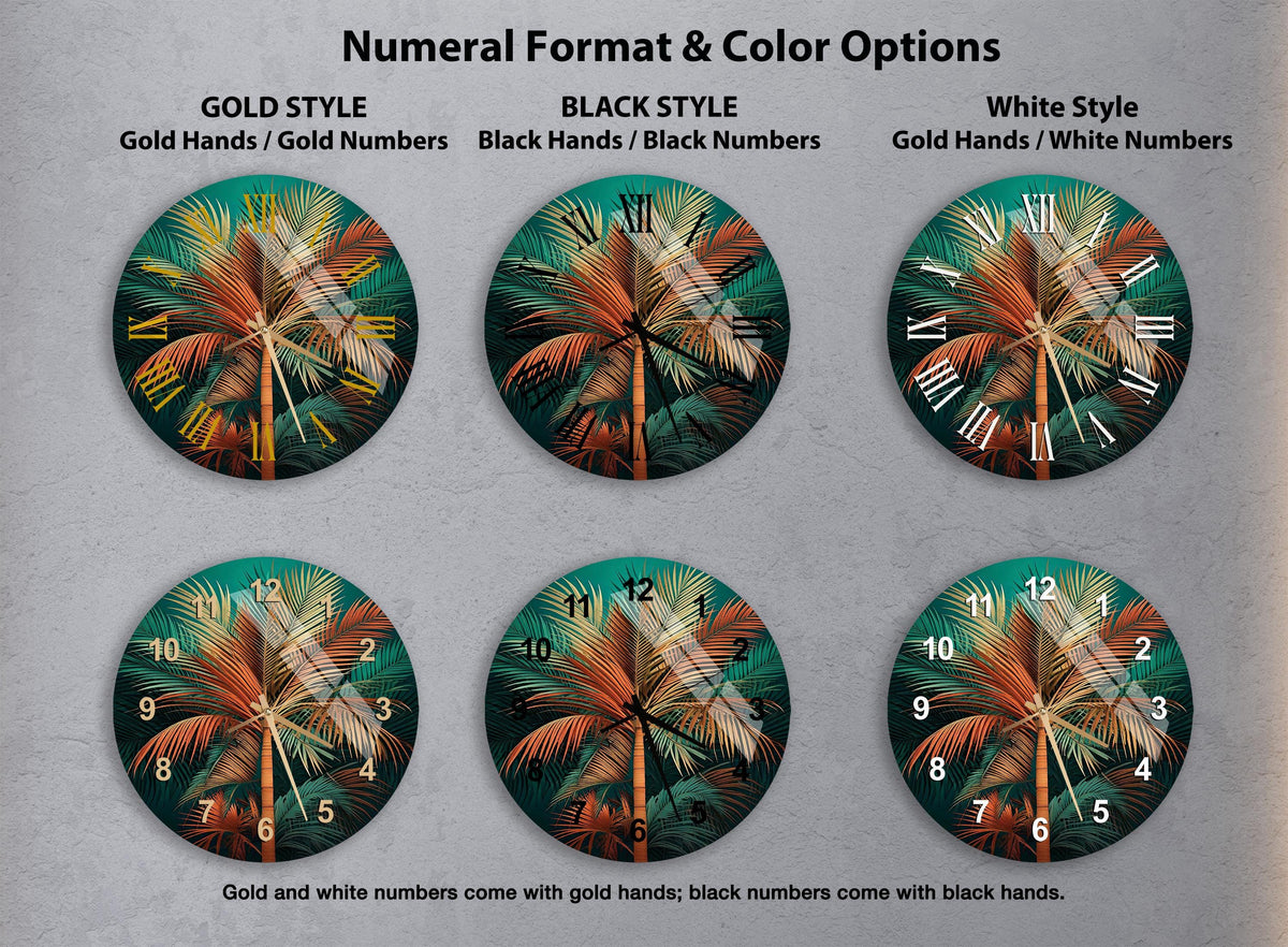 a set of four clocks with different designs on them