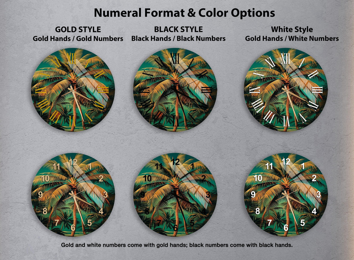 a set of four clocks with different designs on them