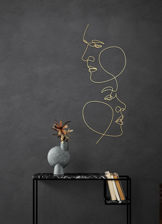 Abstract Faces Metal Art – Minimalist Line Art Decor | Modern Black Wire Sculpture