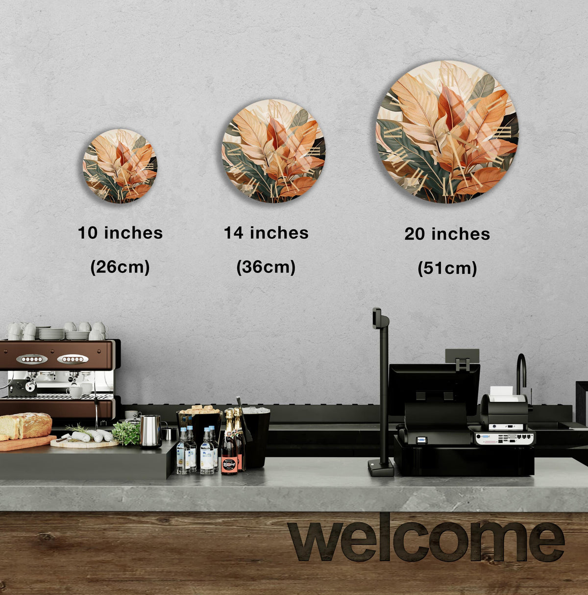 a coffee shop counter with three coffee machines