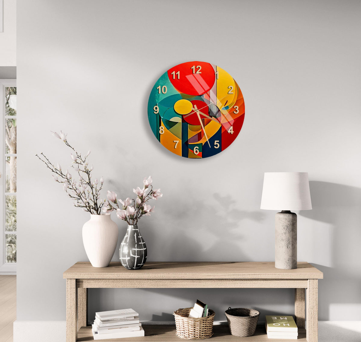 a clock on the wall of a living room