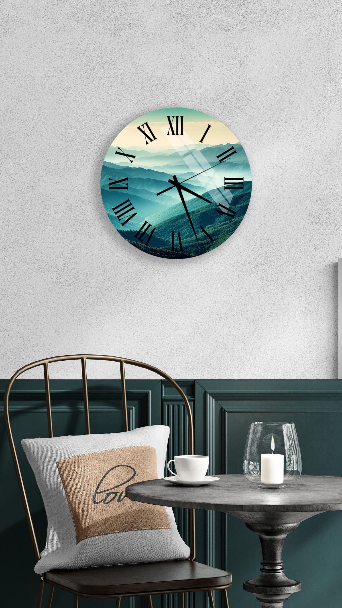 a clock that is on the wall above a table