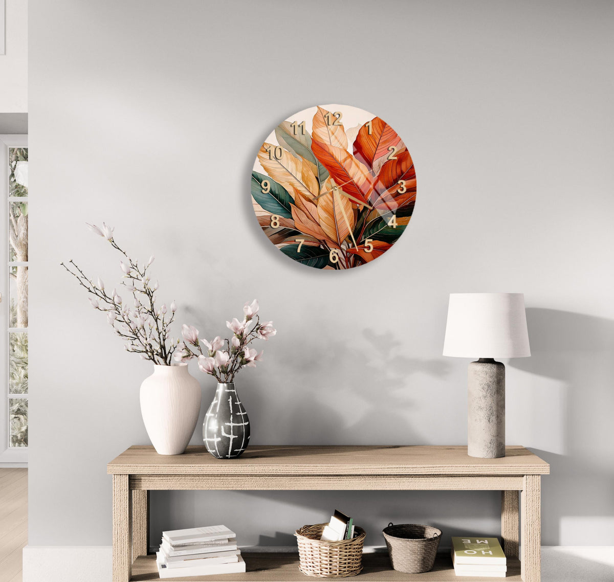 a clock on the wall of a living room