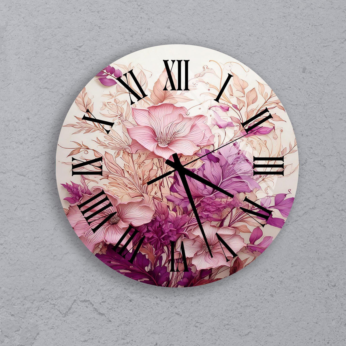 a clock with flowers painted on the face of it