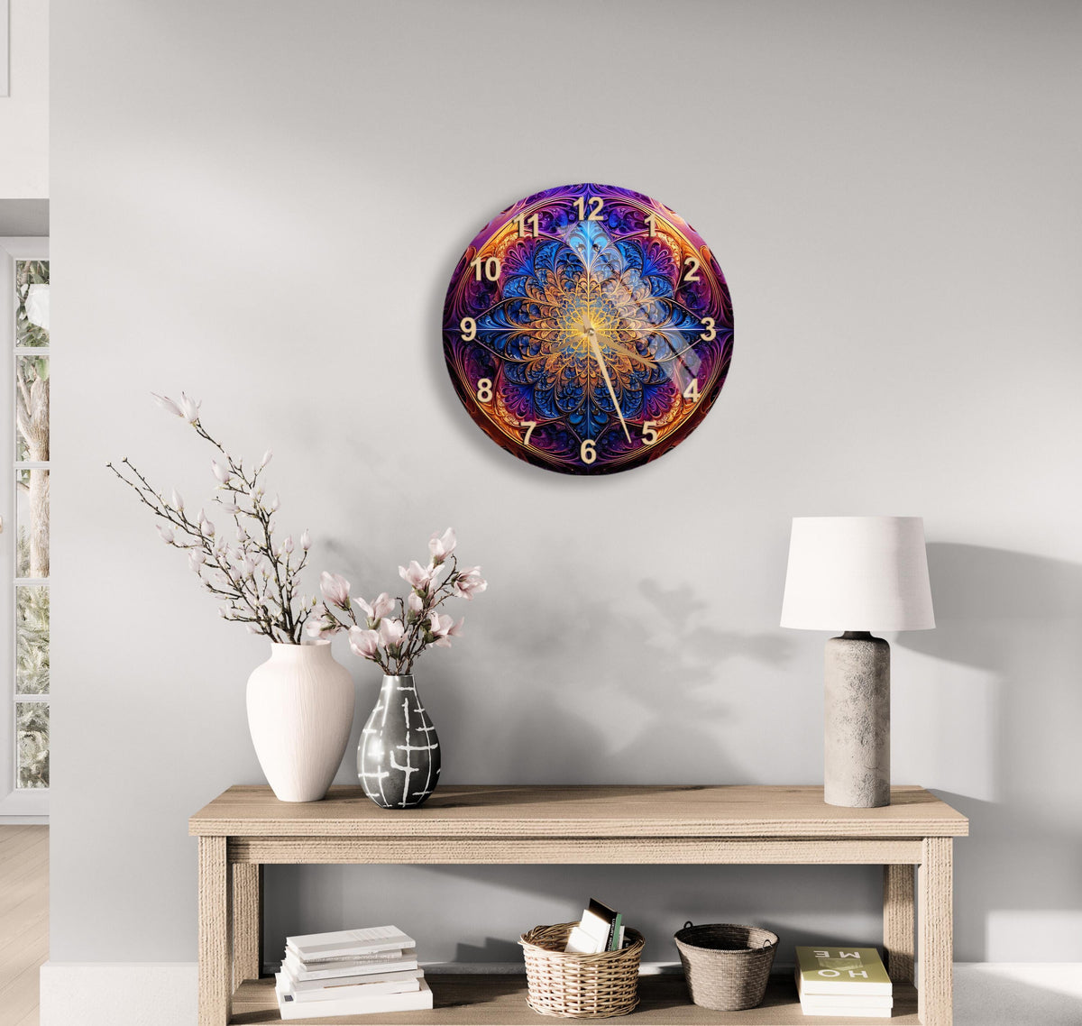 a clock on the wall of a living room