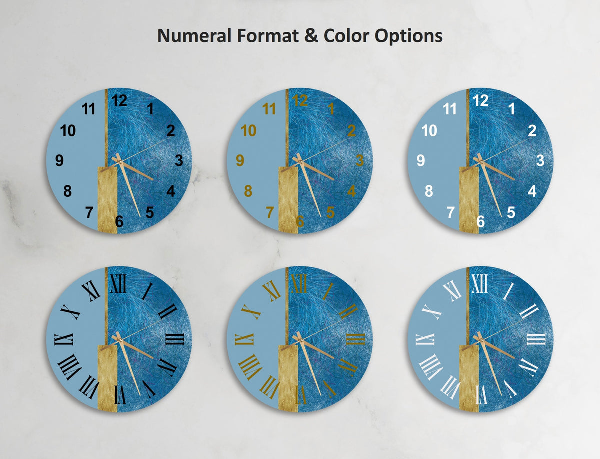 a set of four clocks with roman numerals on them