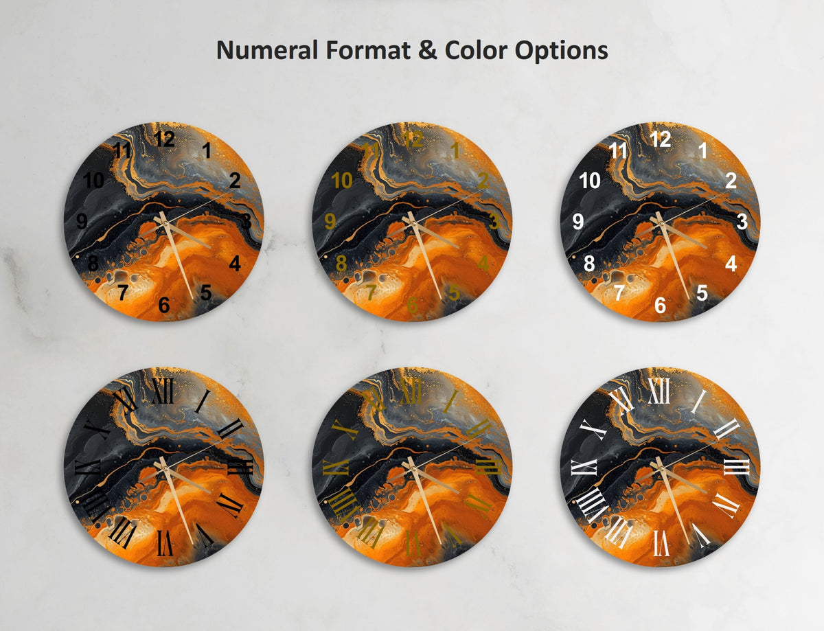 a set of four clocks with different designs on them