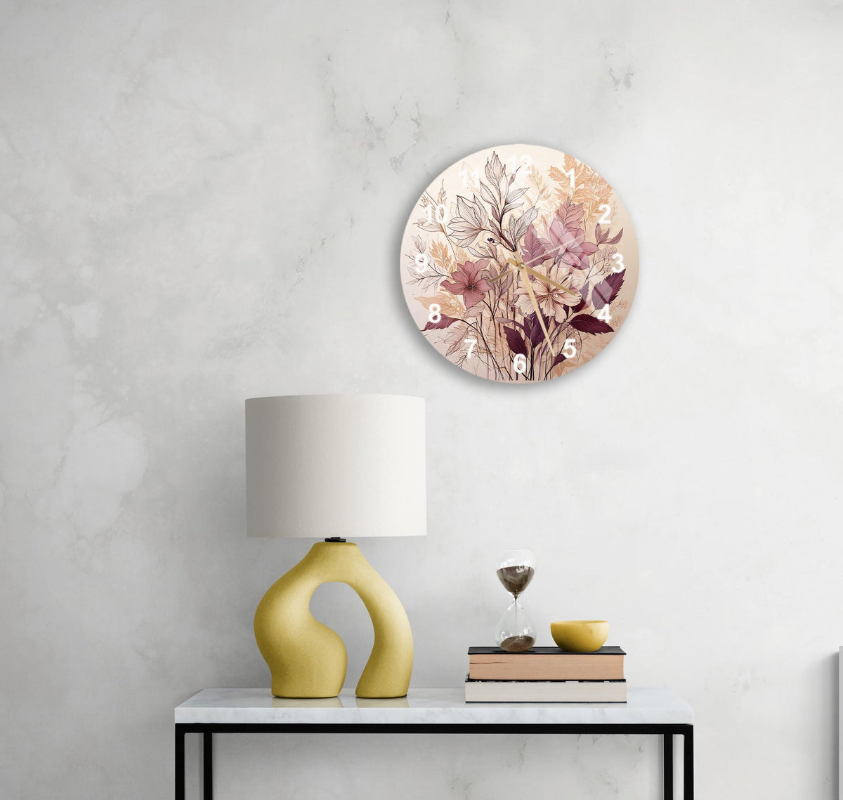 a table with a lamp and a vase on it