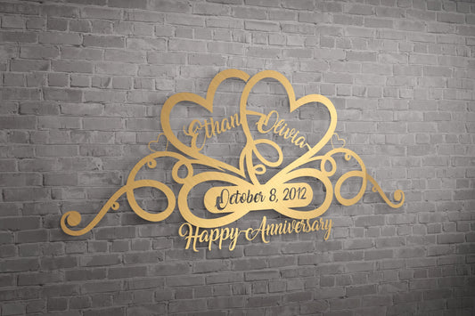 Custom Metal Wall Art – Shiny Gold Heart Infinity Sign, Personalized Gift