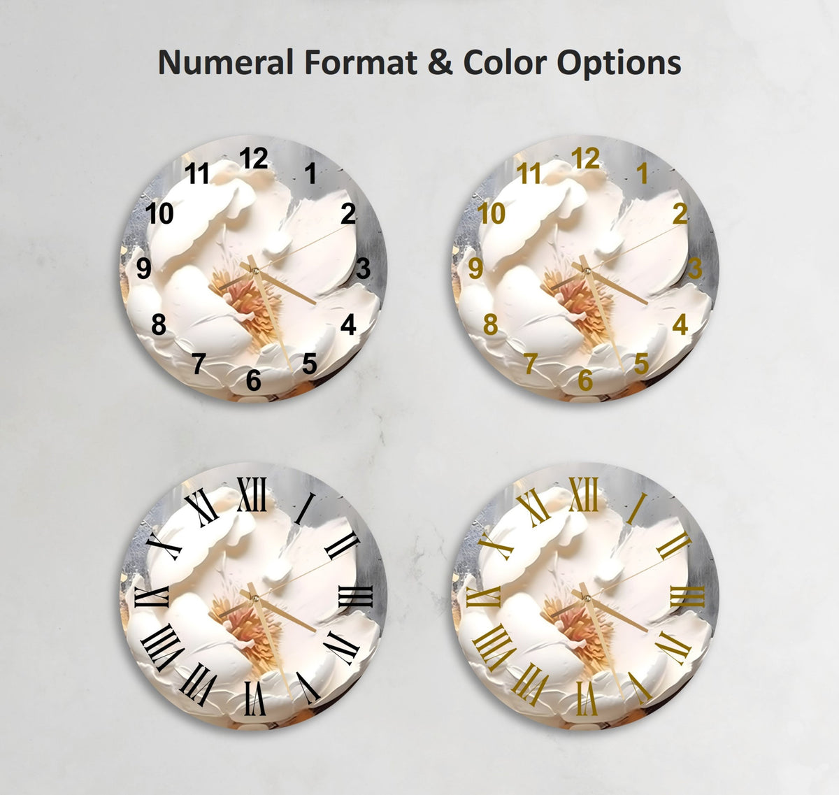 three clocks with different designs on them on a wall