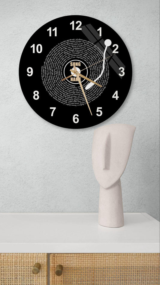 Personalized Glass Wall Clock – Custom Song Lyric, Modern Vinyl Record Decor