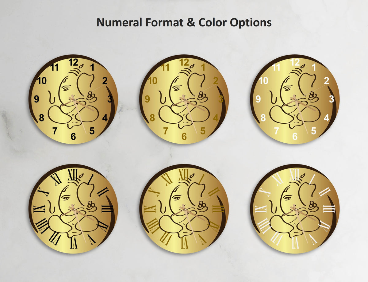 a set of four gold clocks with cartoon faces