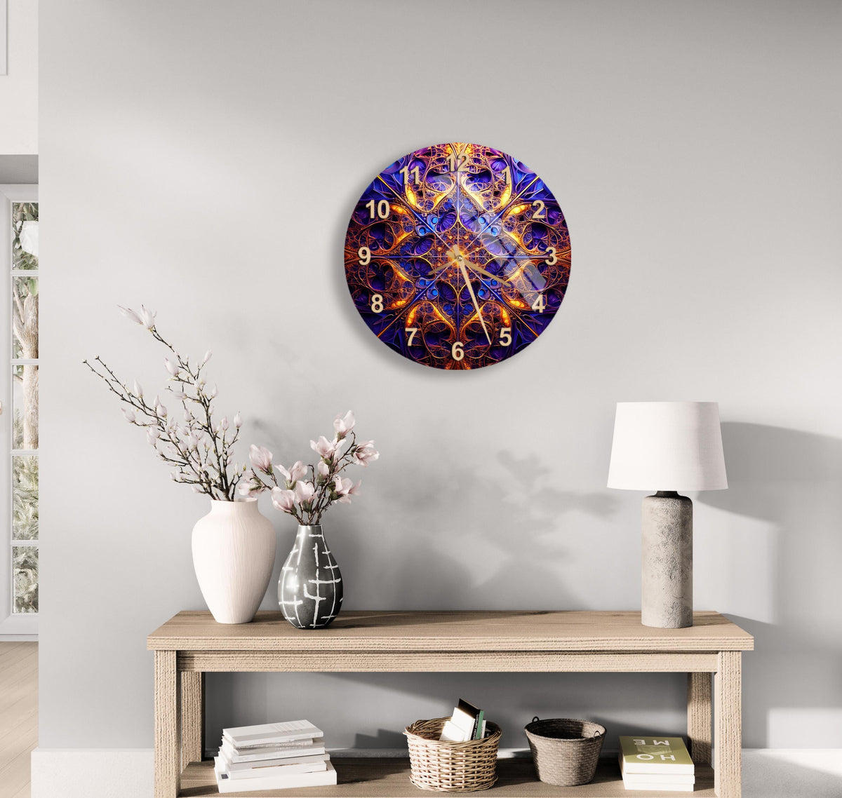 a clock on the wall of a living room