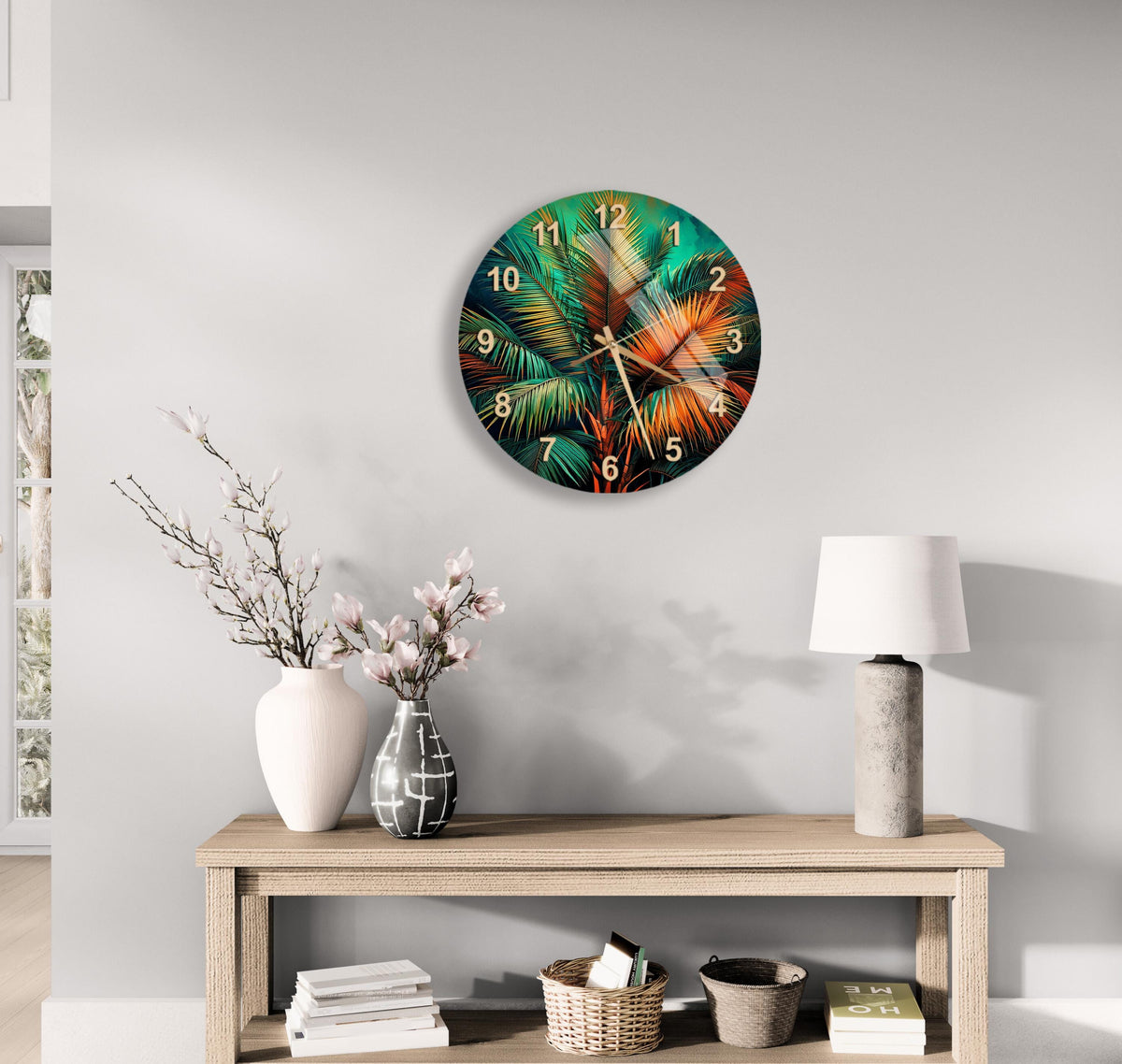 a clock on the wall of a living room