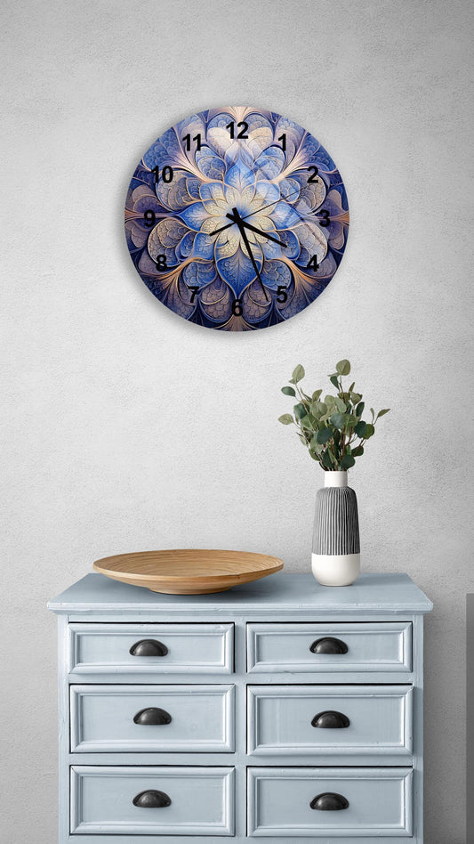 a clock on a wall above a dresser