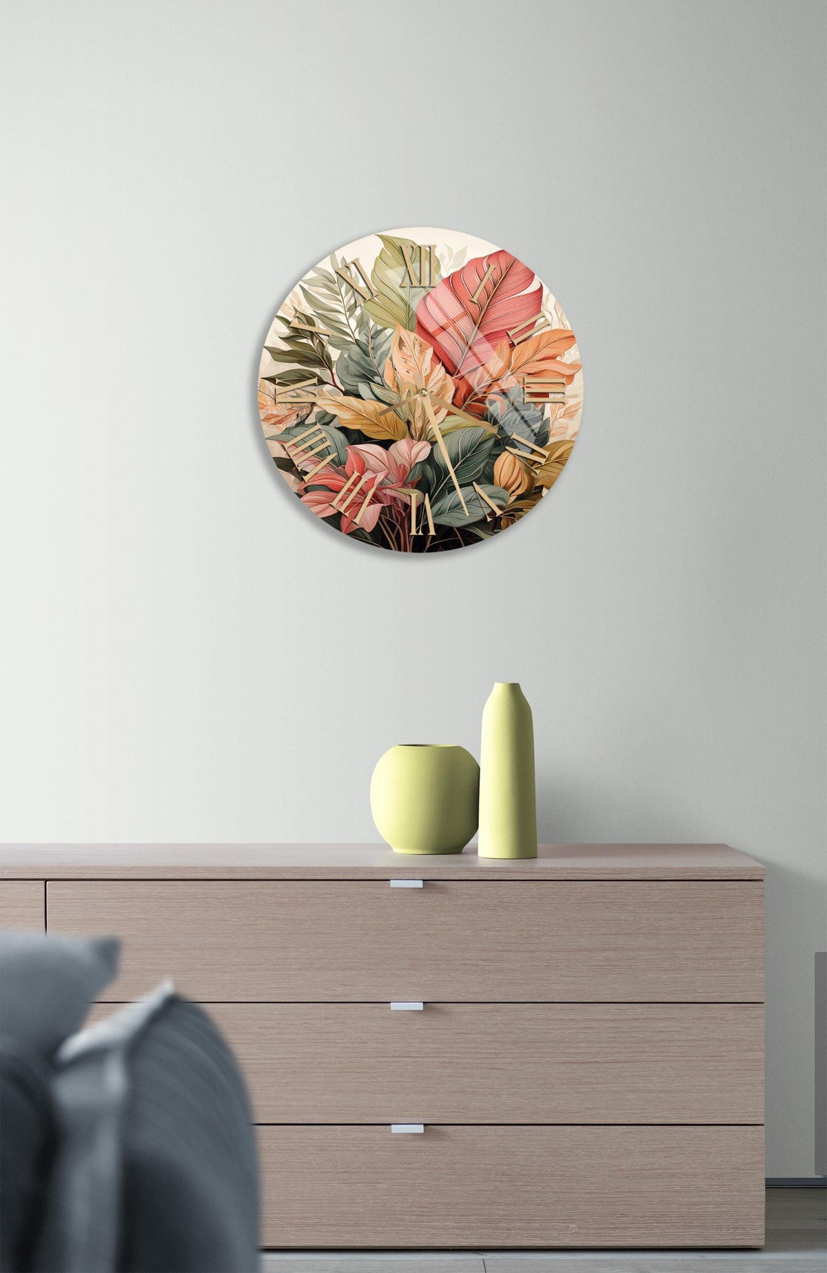 a white wall with a painting of flowers on it