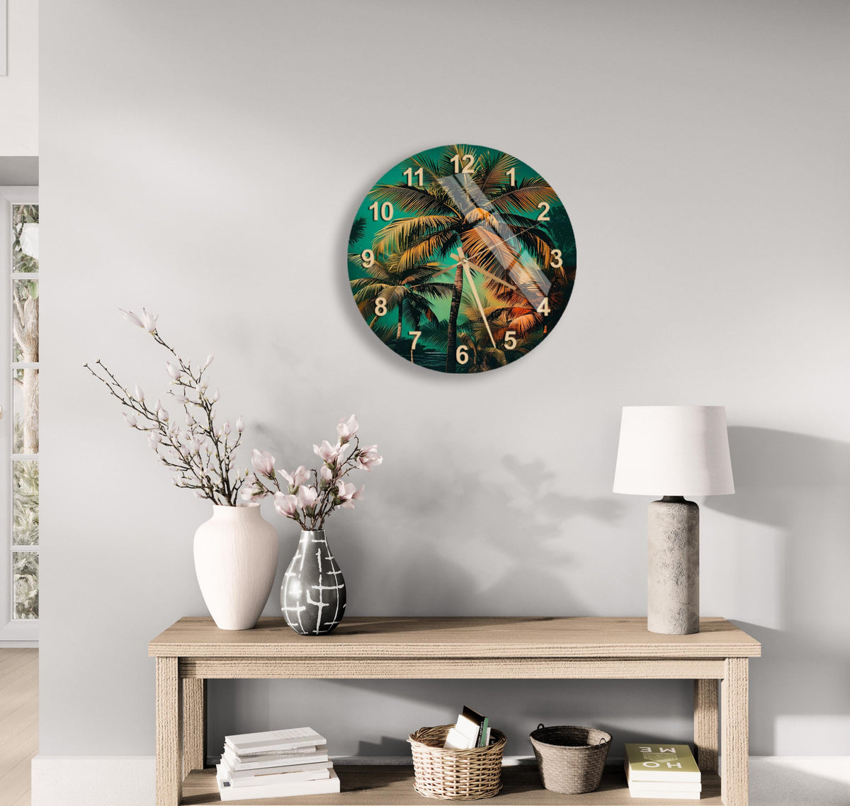 a clock on the wall of a living room