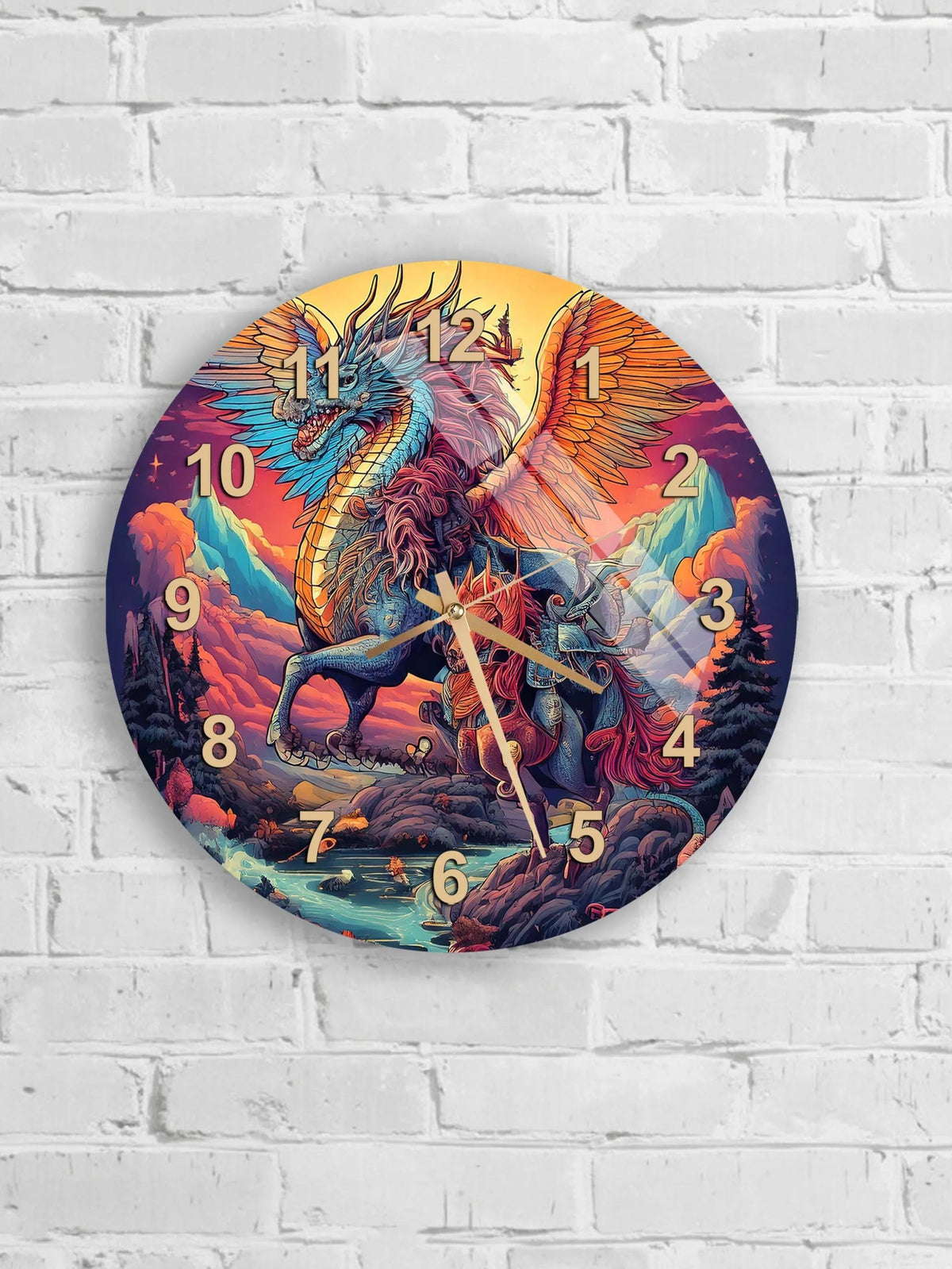 a large, colorful clock with a dragon design on the face.