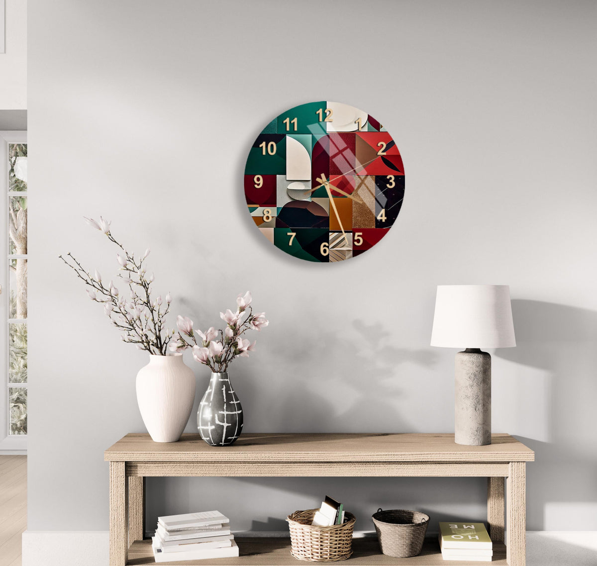 a clock on the wall of a living room
