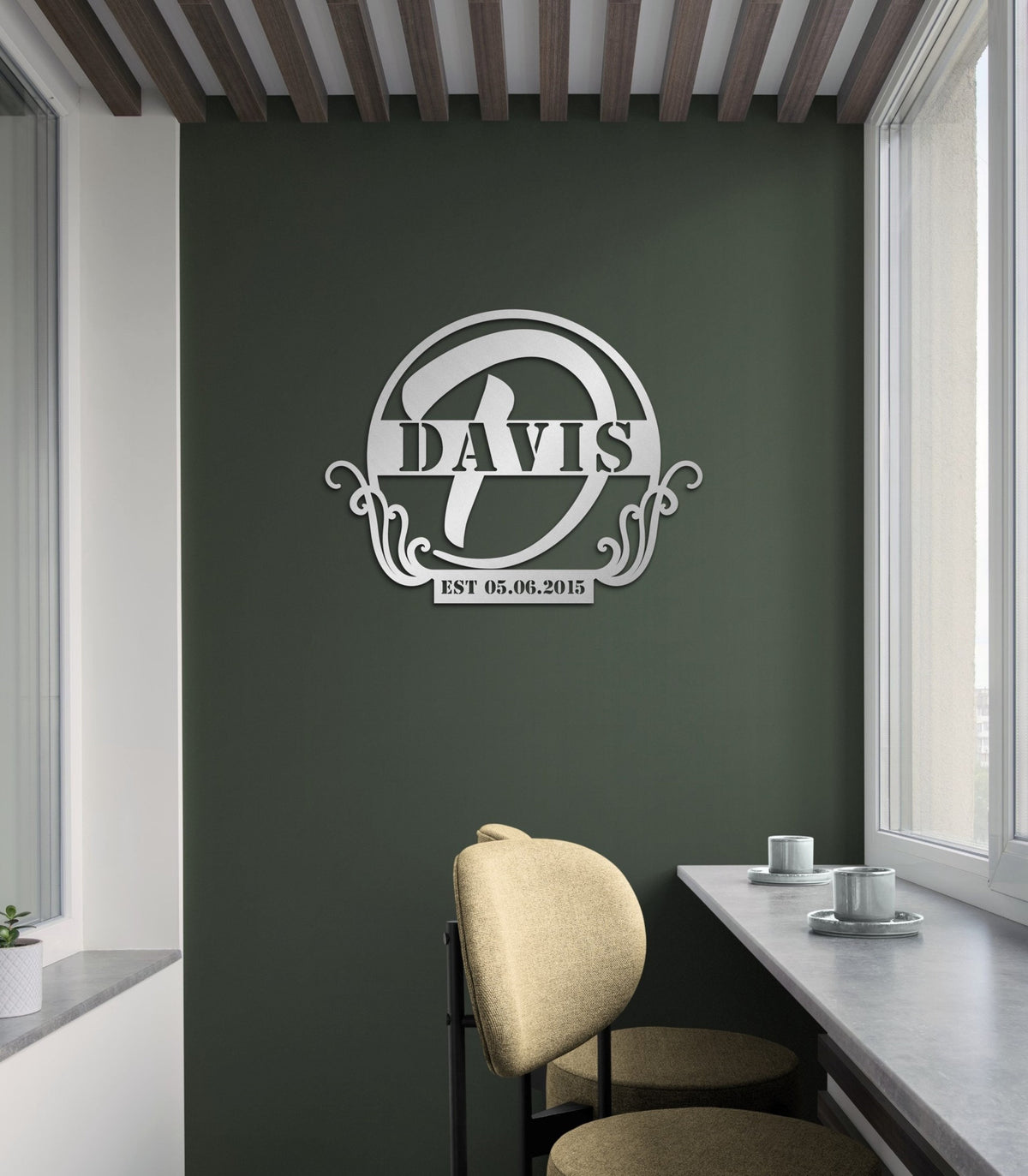 a green wall with a sign that says davis on it