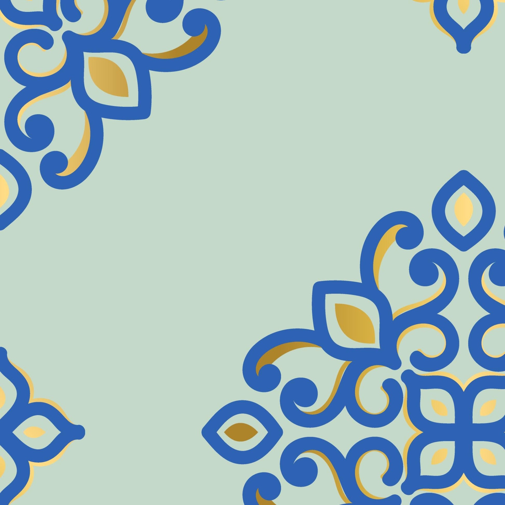 a repeating pattern of blue and gold swirls and shapes, creating a visually striking and intricate design.
