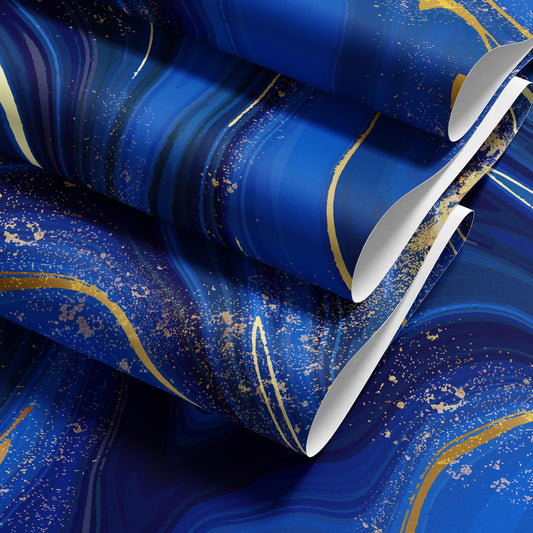 Blue Gold Marble Wallpaper - Modern Luxury Wall Mural | Peel And Stick, Durable